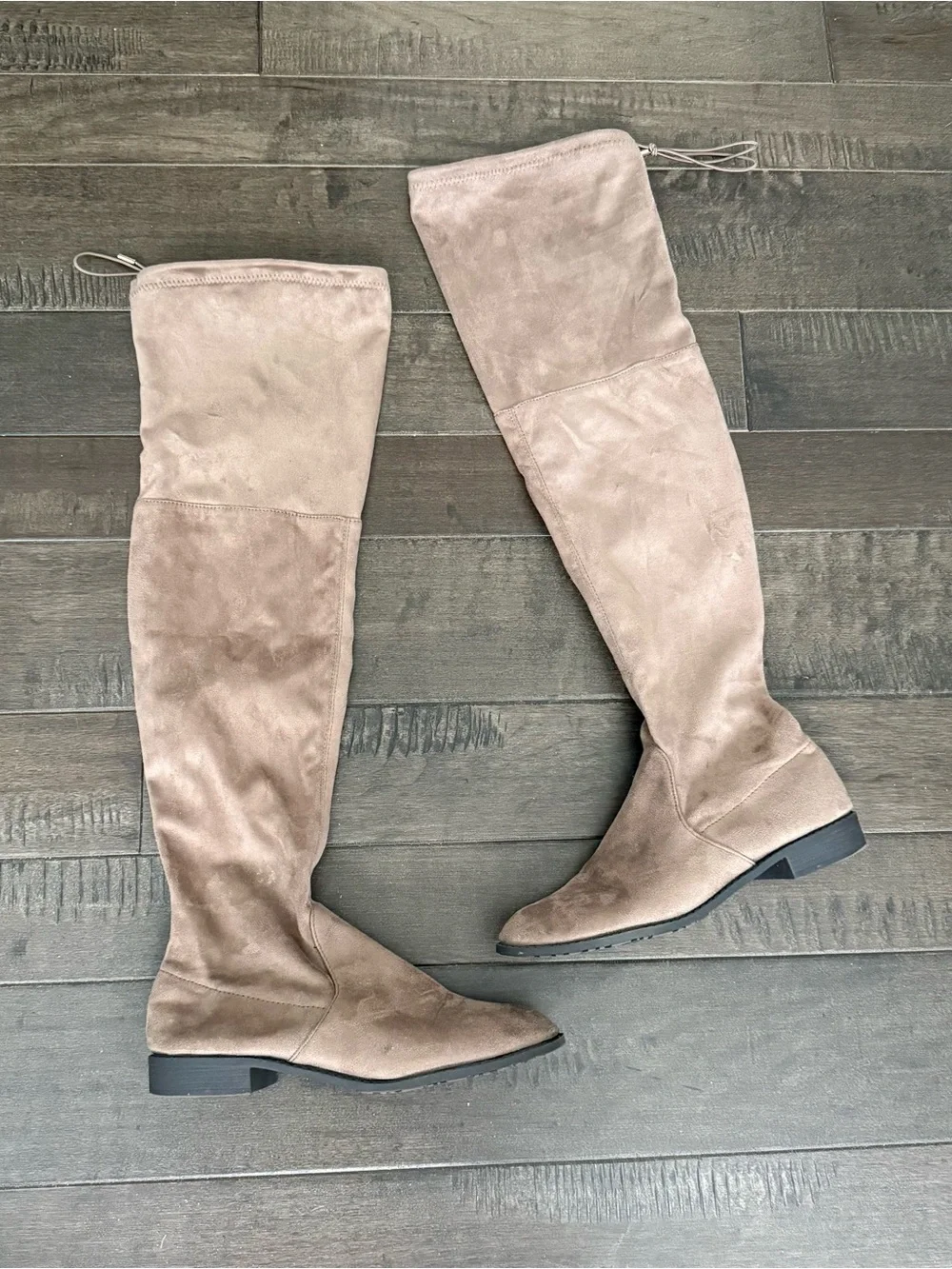 Yoki Taupe Over-The-Knee Faux Suede Zip Boots 9